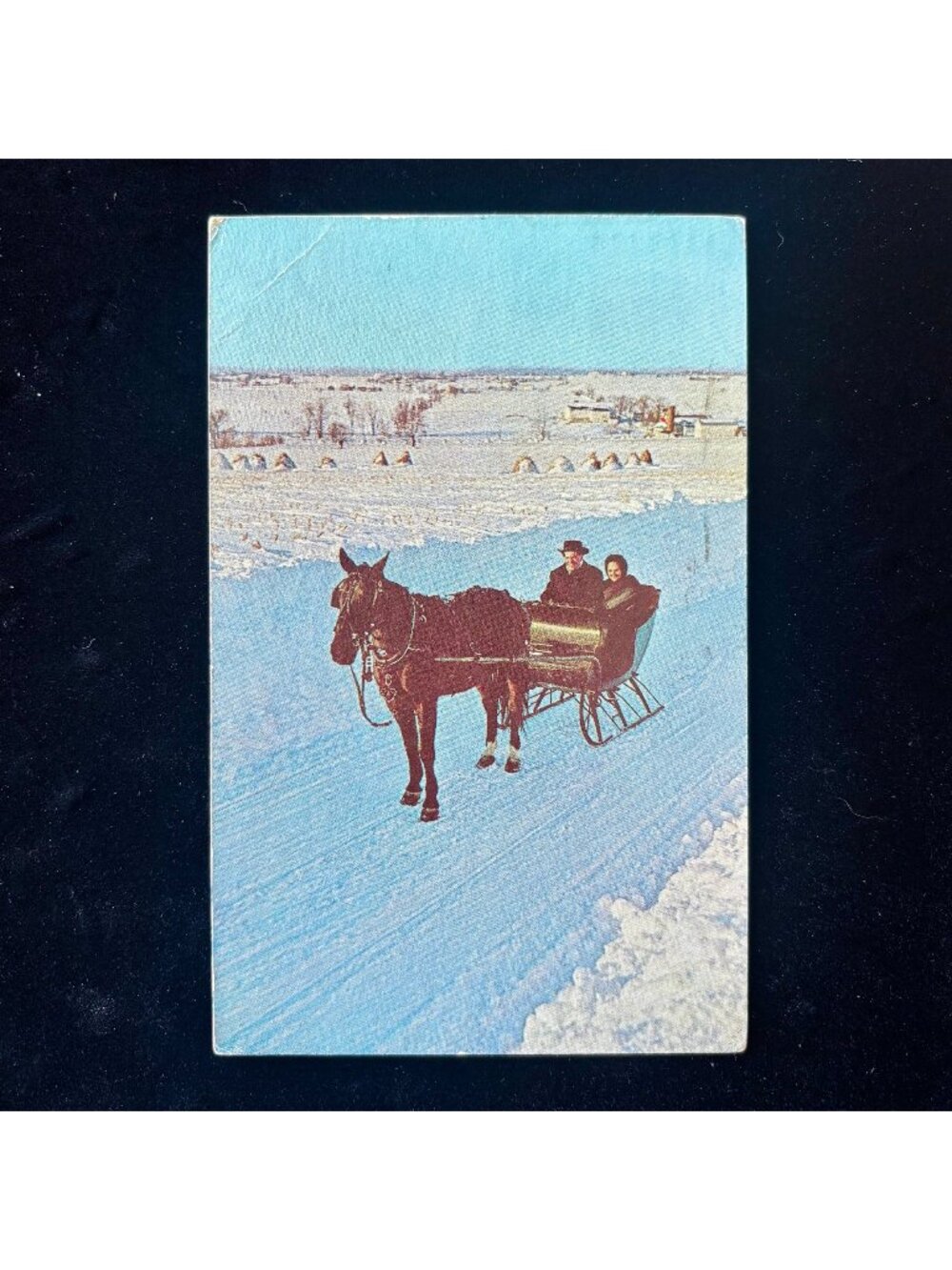 Vintage Postcard 1971 Amish Horse Drawn Sleigh Winter Snow Heart Of Amishland